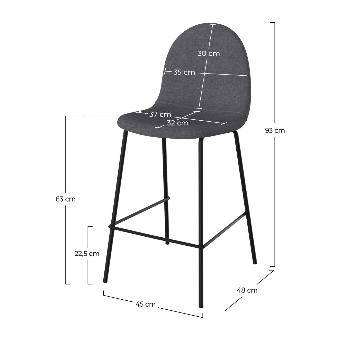 Lot de 2 chaises pour îlot central en tissu gris foncé 63 cm - Léna