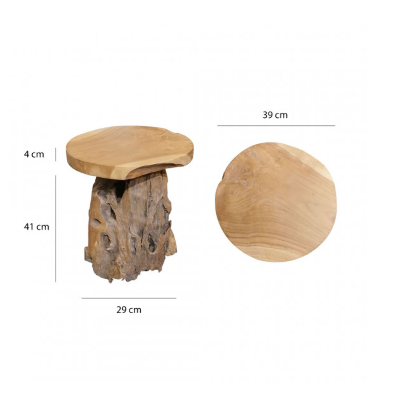 Tabouret en bois de teck avec piètement racine - BRUL