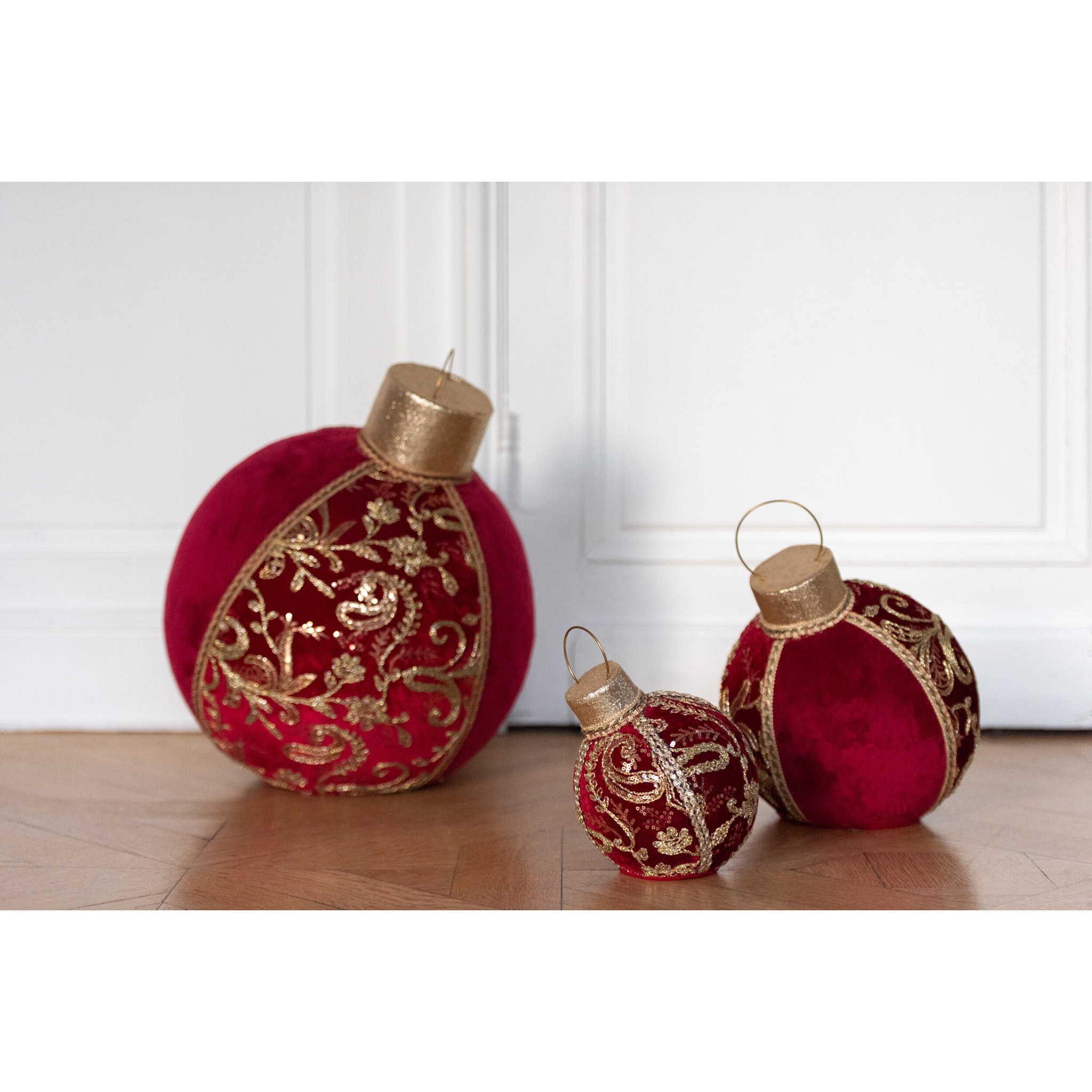 J-Line boule de Noël Motifs - polyfoam/textile - rouge/or - small