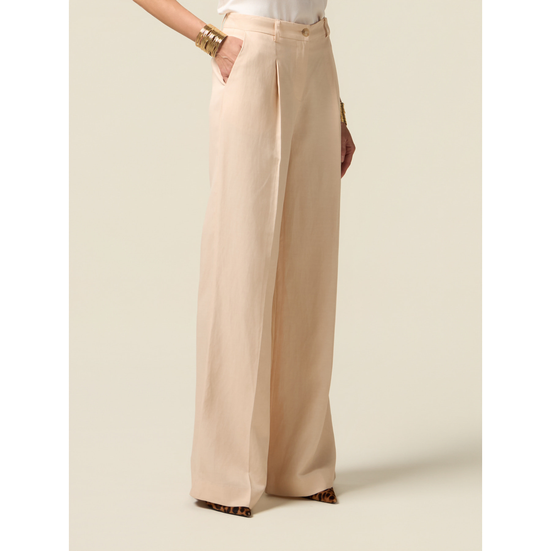 Oltre - Pantalones palazzo mezcla de lino - Rosa