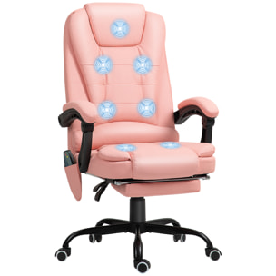 Silla de Oficina con 7 Puntos de Masaje Silla de Masaje Giratoria Silla de Escritorio con Reposapiés Retráctil Altura Ajustable Control Remoto y Tejido de PU Rosa