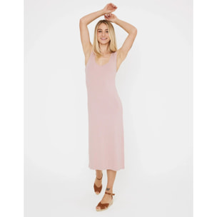 Vestido Midi Largo Cuello Redondo Rosa - Desita