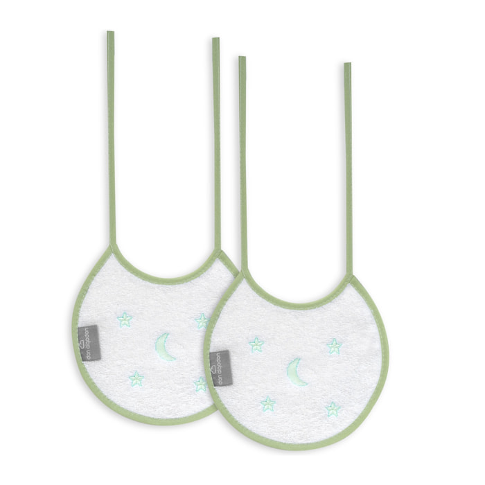 Pack 2 Baberos Don Algodon 20X20 Modelo Estrellas Luna Bco/Verde