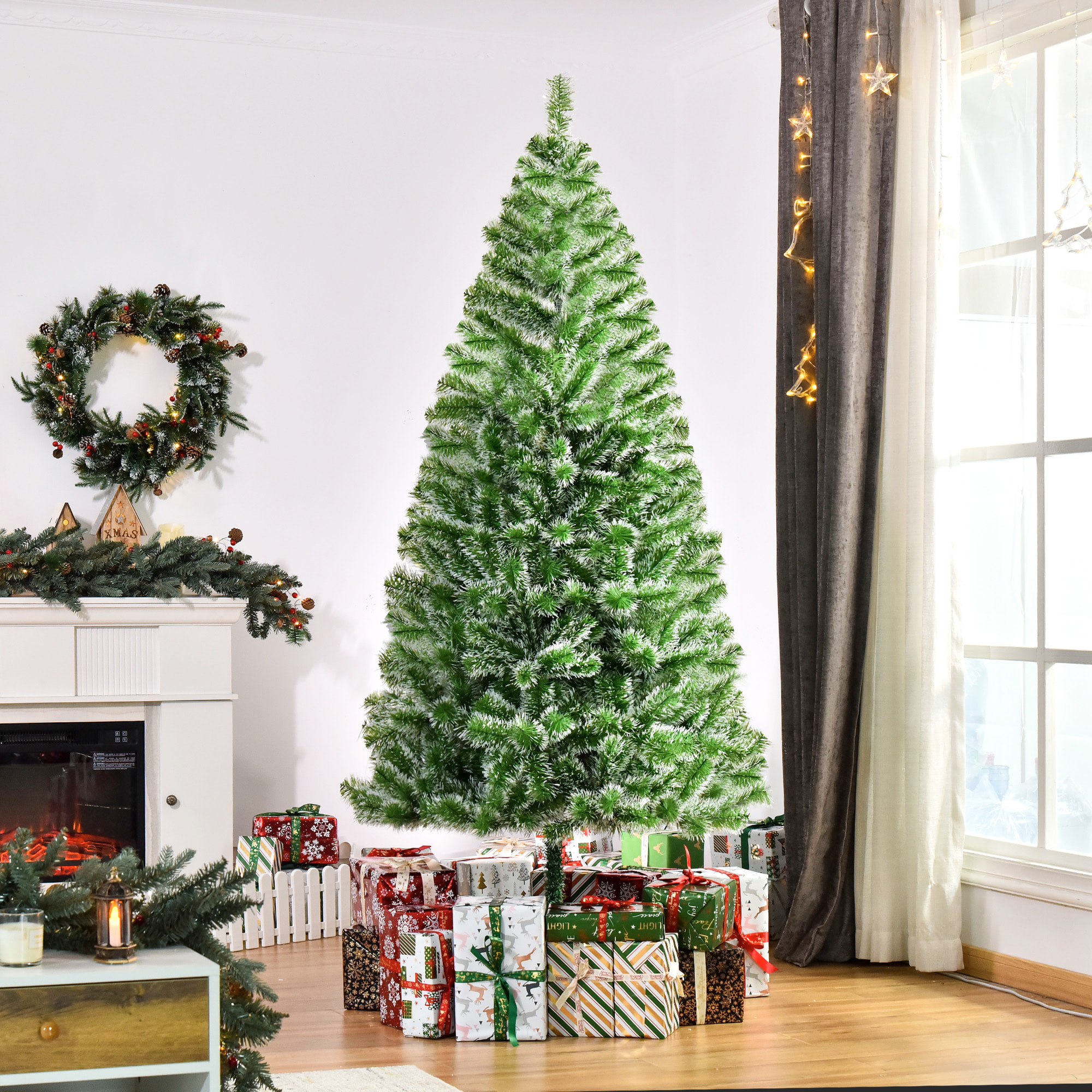 HOMCOM Árbol de Navidad Artificial 210 cm con 968 Ramas Hojas de PET y Soporte de Metal Decoración Navideña para Interior Salón Fiestas Ø100x210 cm Verde