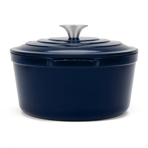 La Fonderie 1890 ALMA22, Cacerola de hierro fundido, 22 cm, 3,3L, azul marino, compatible con todos los fuegos, inducción, gas, parrilla y horno