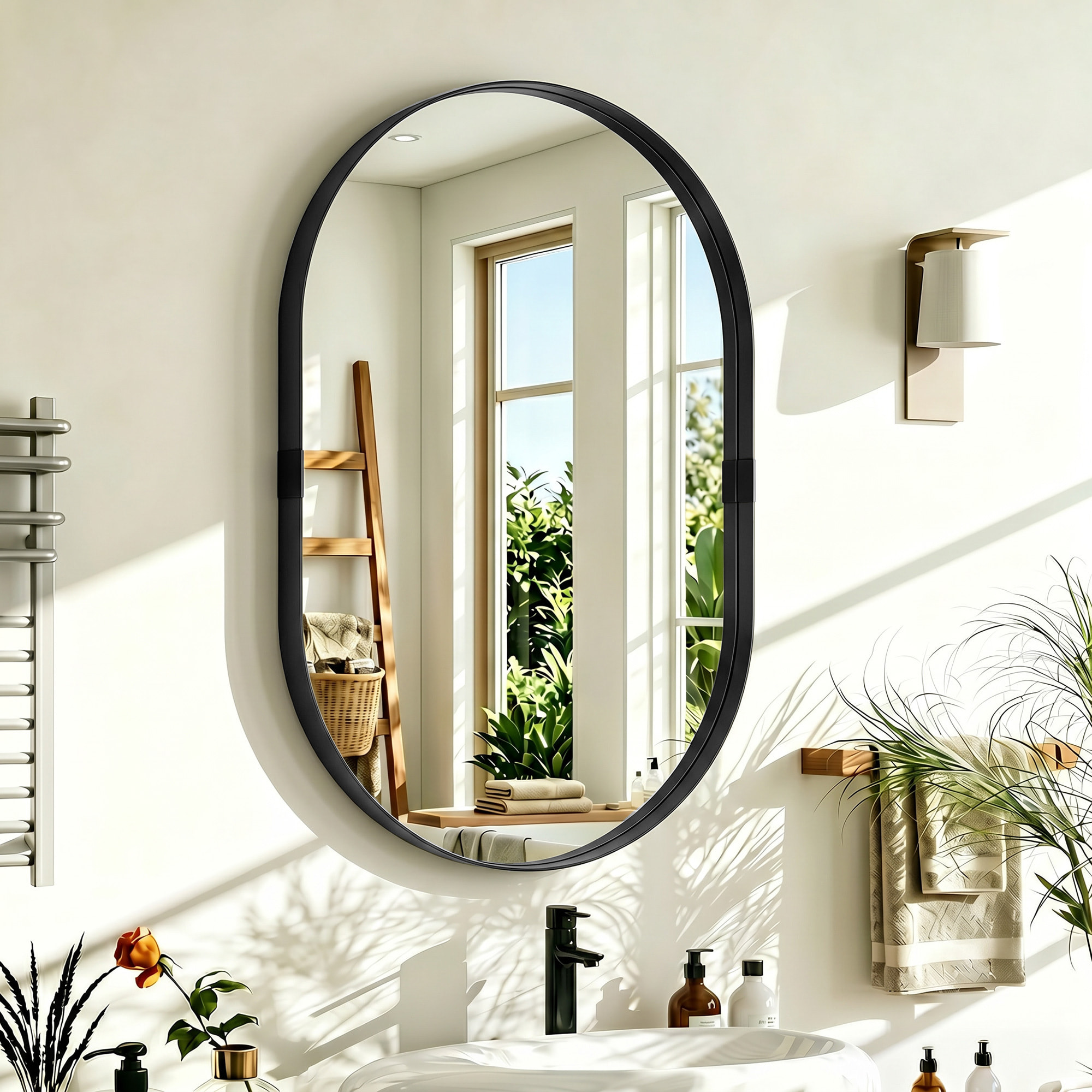 Miroir mural design ovale alu noir - 60 x 90 cm