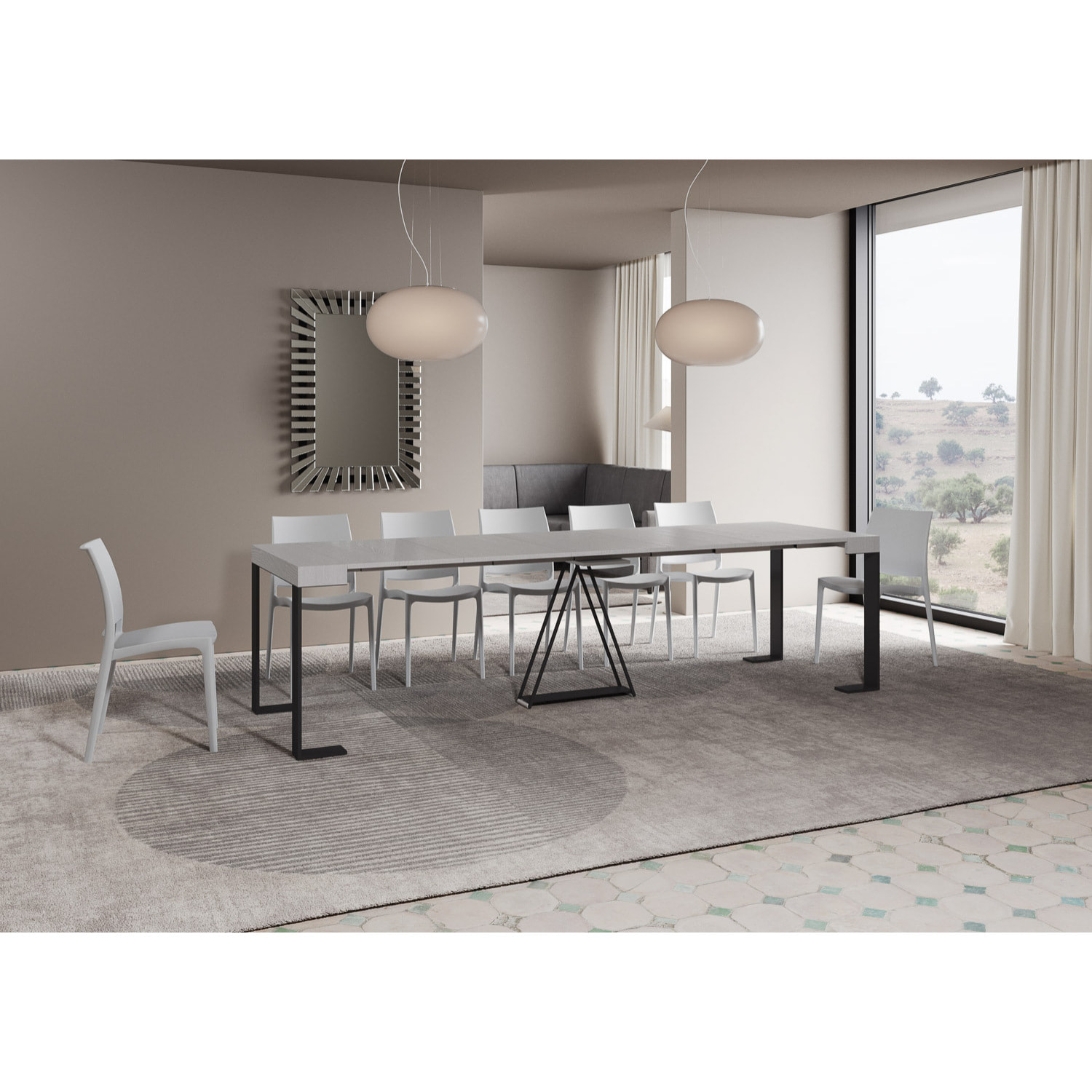 Consolle allungabile 90x40/300cm Zamat bianco frassino telaio antracite