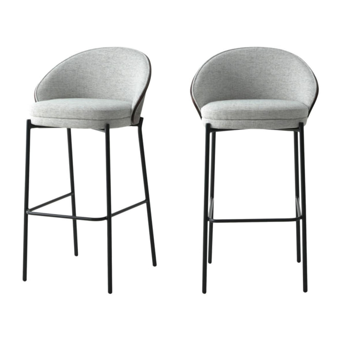 Canelas - Lot de 2 chaises de bar en tissu et métal 76,5cm - Couleur - Gris clair