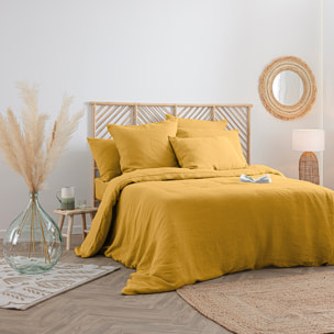 Drap-housse "Linah" - jaune ocre - lin lavé 140x190 cm