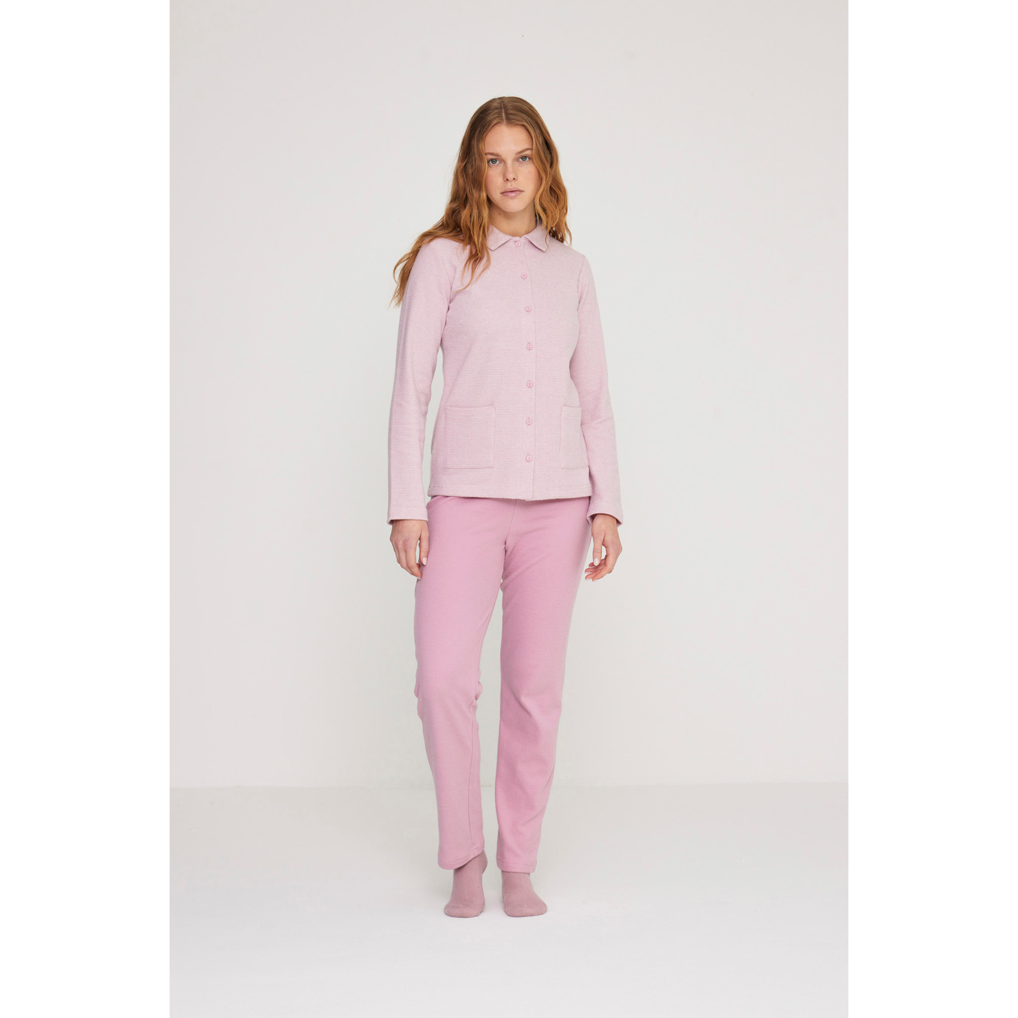 Pigiama donna heart in punto milano aperto davanti con collo camicia Noidinotte