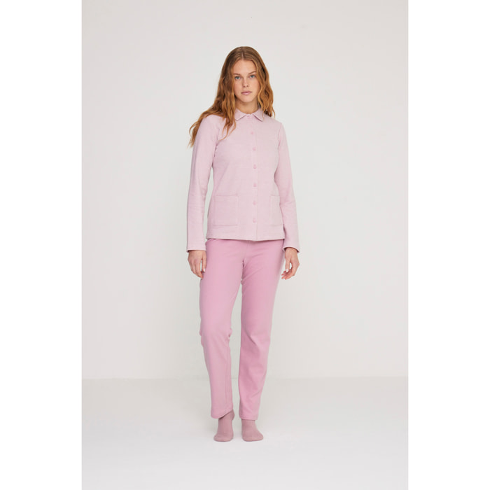 Pigiama donna heart in punto milano aperto davanti con collo camicia Noidinotte