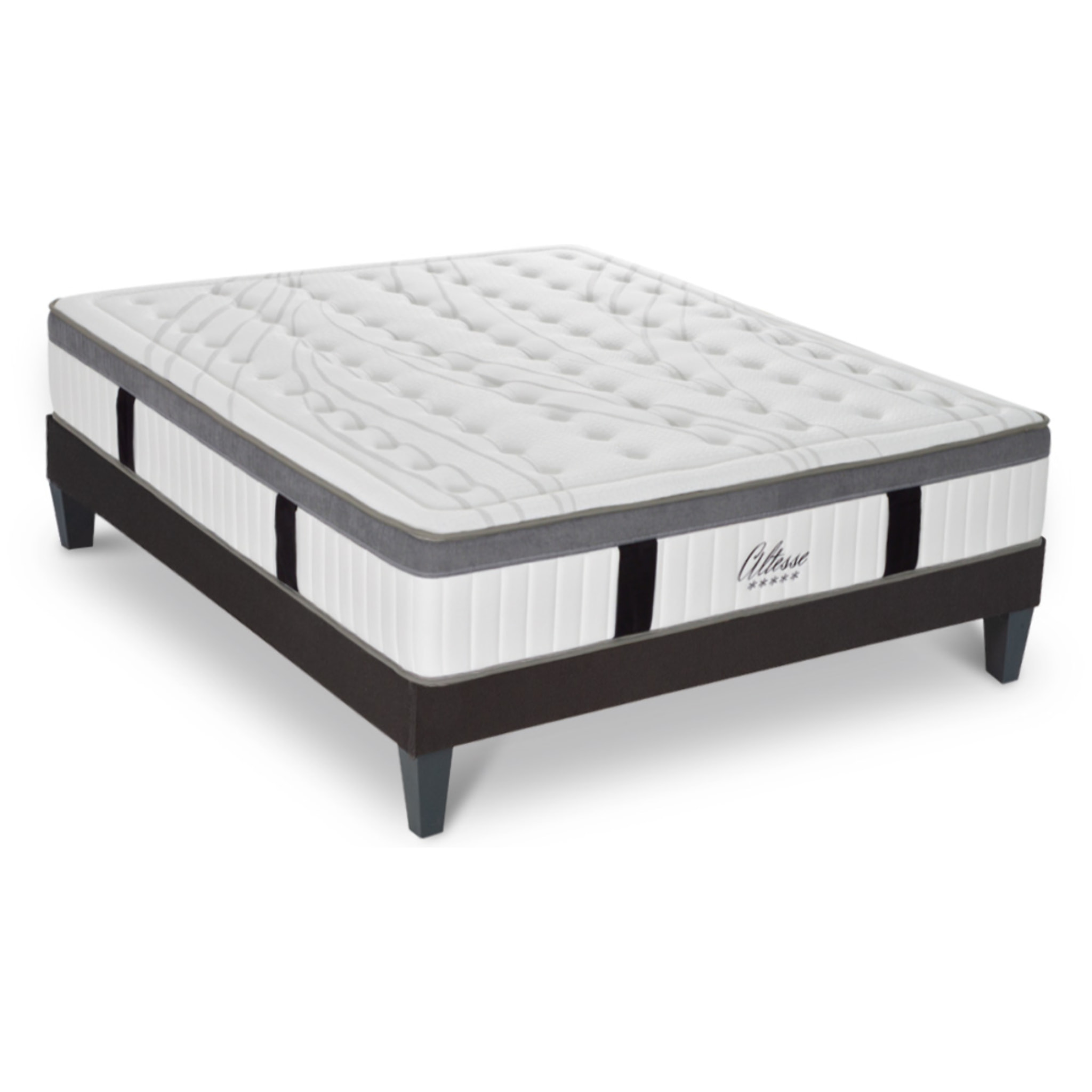 Ensemble ALTESSE | 2 Places | Matelas Mémoire de Forme - 26 cm | avec Sommier Kit Tissu Gris Anthracite