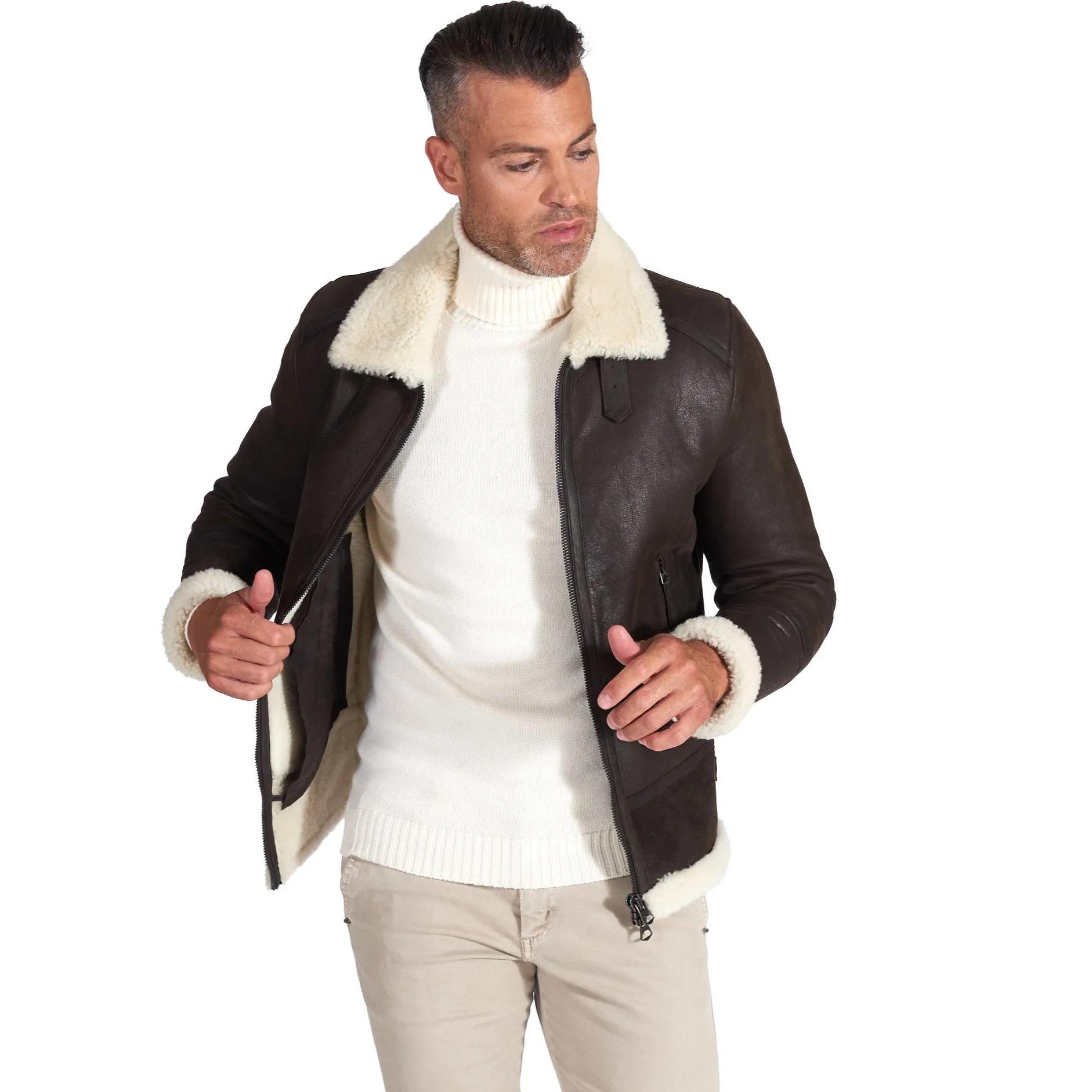 Montone Shearling testa di moro biker uomo collo camicia con fibbia