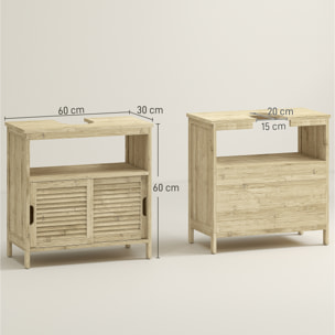Mueble Bajo Lavabo de Bambú, Armario Debajo de Lavabo con Puertas Correderas de Lamas, Compartimento Abierto, Estilo Moderno, 60x30x60 cm, Natural