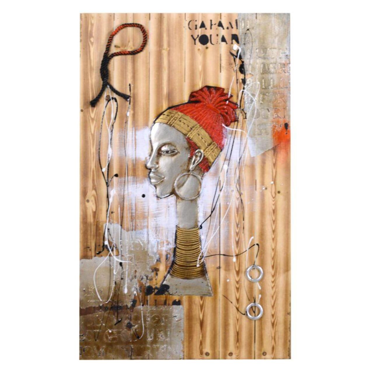 Quadro in legno donna africana con corda cm60x90x0,5