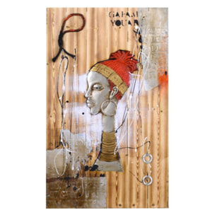 Quadro in legno donna africana con corda cm60x90x0,5