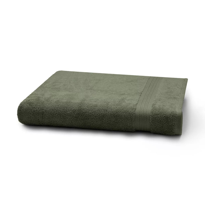 Drap de bain pur coton 550 g/m² uni vert Elea kaki