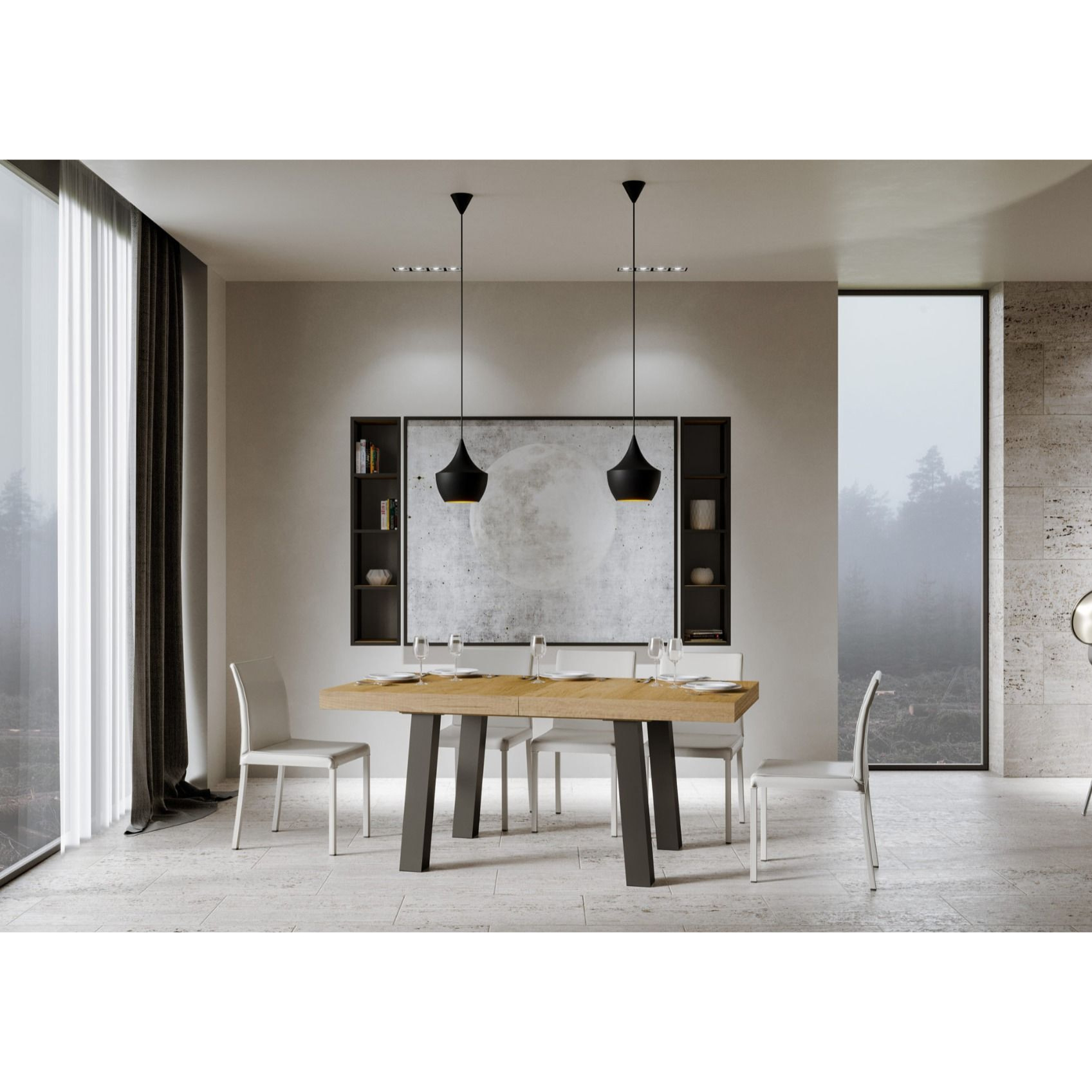 Mesa extensible 90x200/460 cm Bridge Roble Natural estructura Antracita