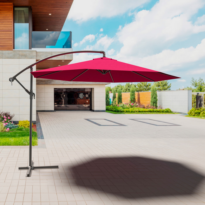 Ombrellone 3x3 M Decentrato Retrattile Braccio Rotabile Chiusura Manovella Giardino Piscina In Acciaio Inossidabile Telo 180 g/m2 Impermeabile Rosso