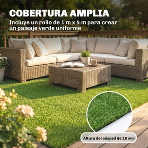 Césped Artificial 1m x 4m, Alfombra Césped Artificial con Altura de Hierba 10 mm, Drenaje Automático, para Jardín, Terraza, Patio, Balcón, Interior y Exterior, Verde