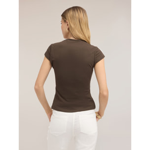 Motivi - T-shirt con scollo a barchetta - Marrone