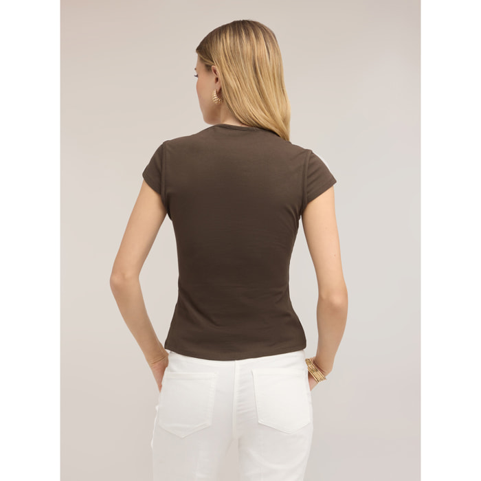Motivi - T-shirt con scollo a barchetta - Marrone