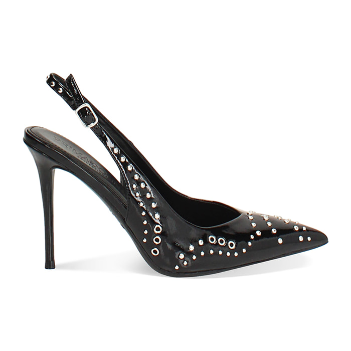 Décolleté slingback nere in naplack con tacco 10 cm