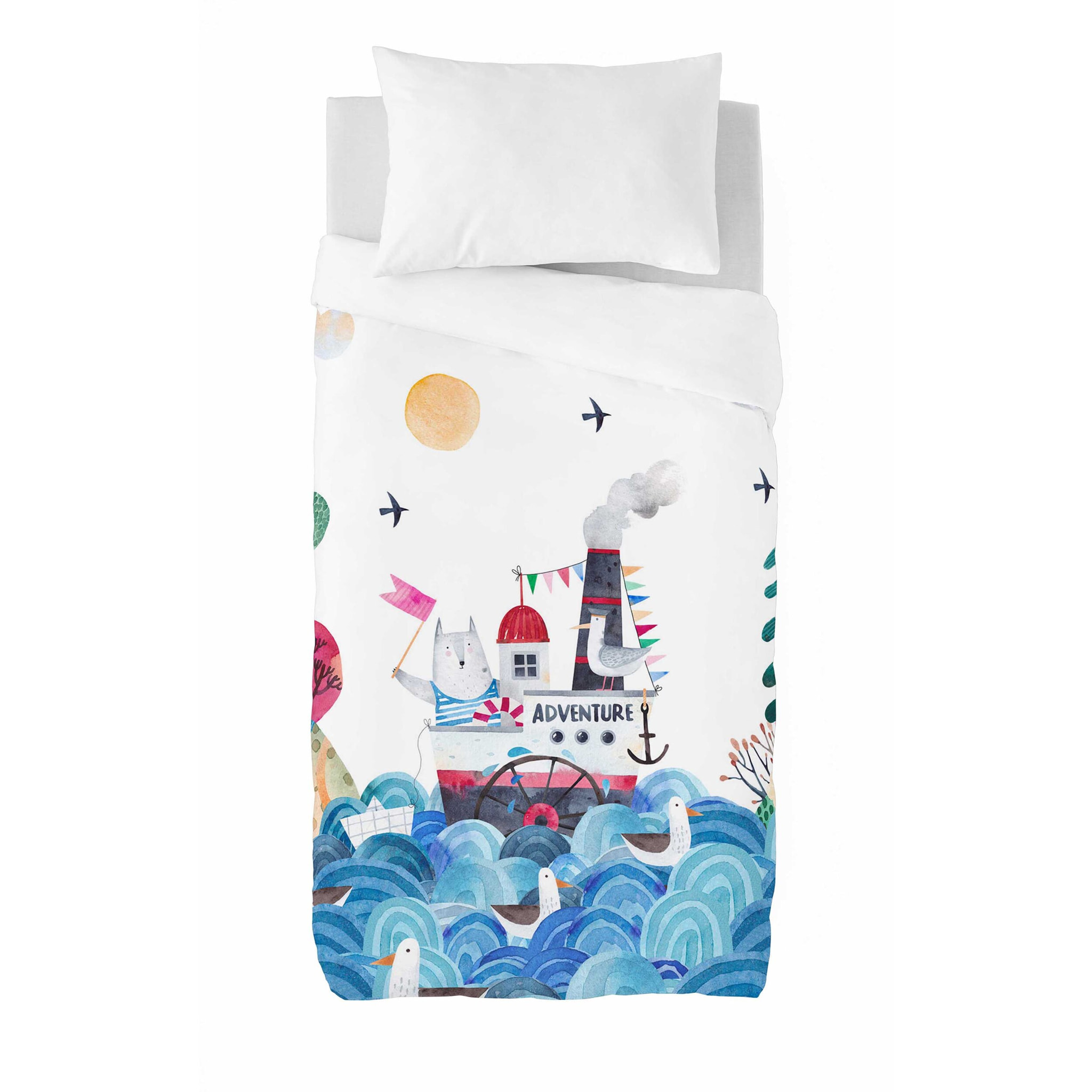 Naturals - Funda Nórdica Estampada - Infantil - Cierre Solapa - 100% Algodón - Incluye 1 Funda de Almohada - Ar Marinero