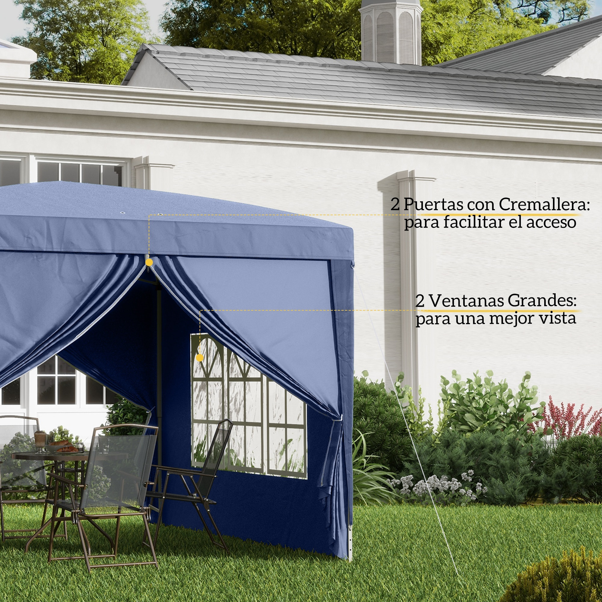 Carpa Plegable Pop-up Gazebo 3x3 m Cenador Plegable con 4 Paredes Laterales Anti-UV y Bolsa de Transporte para Camping Fiestas Azul