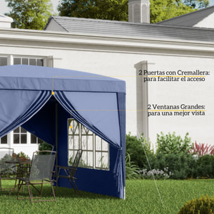 Carpa Plegable Pop-up Gazebo 3x3 m Cenador Plegable con 4 Paredes Laterales Anti-UV y Bolsa de Transporte para Camping Fiestas Azul