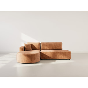 Miro - Canapé d'angle gauche 4 places convertible avec coffre en velours texturé - Rouille