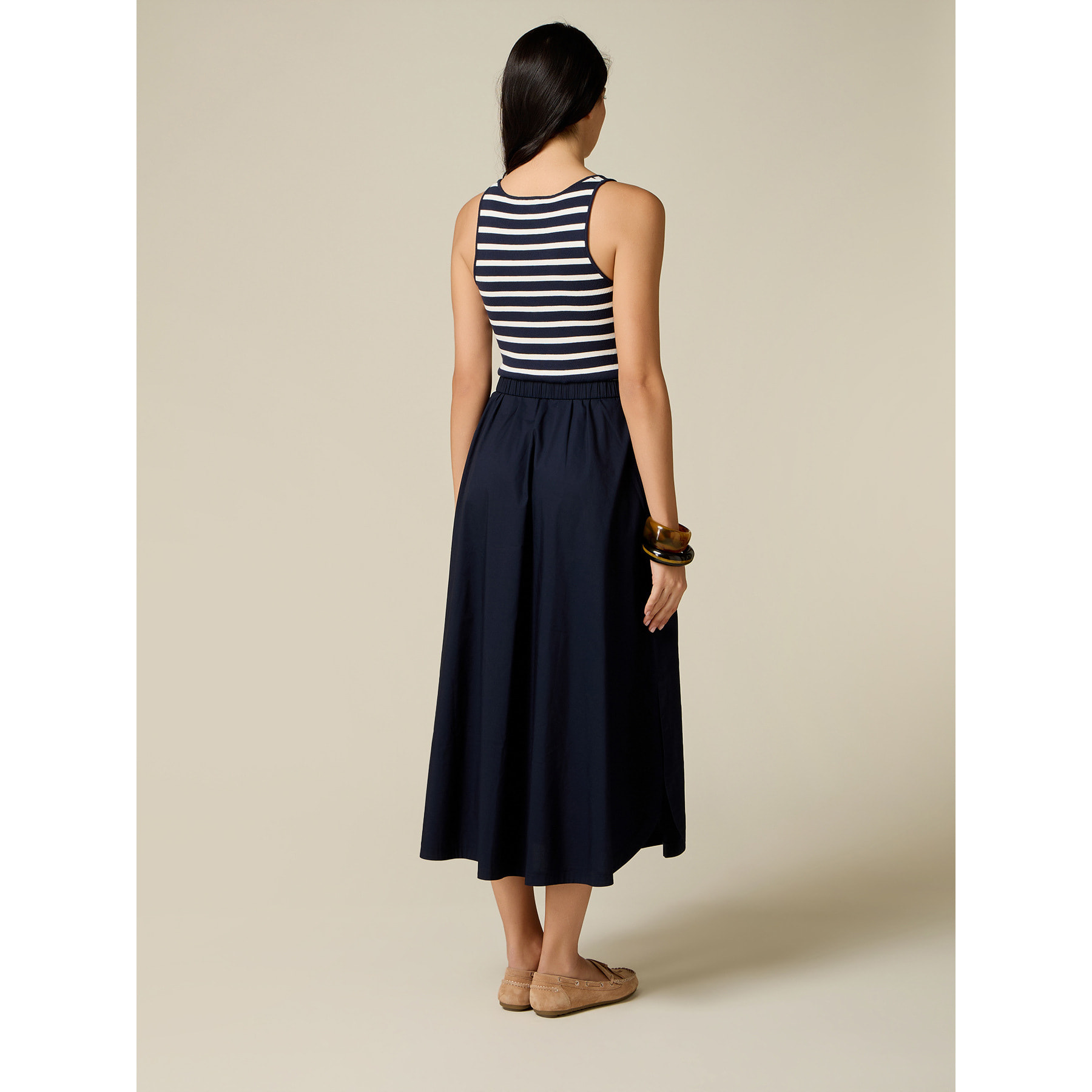 Oltre - Vestito bimaterico con top a righe - Blu