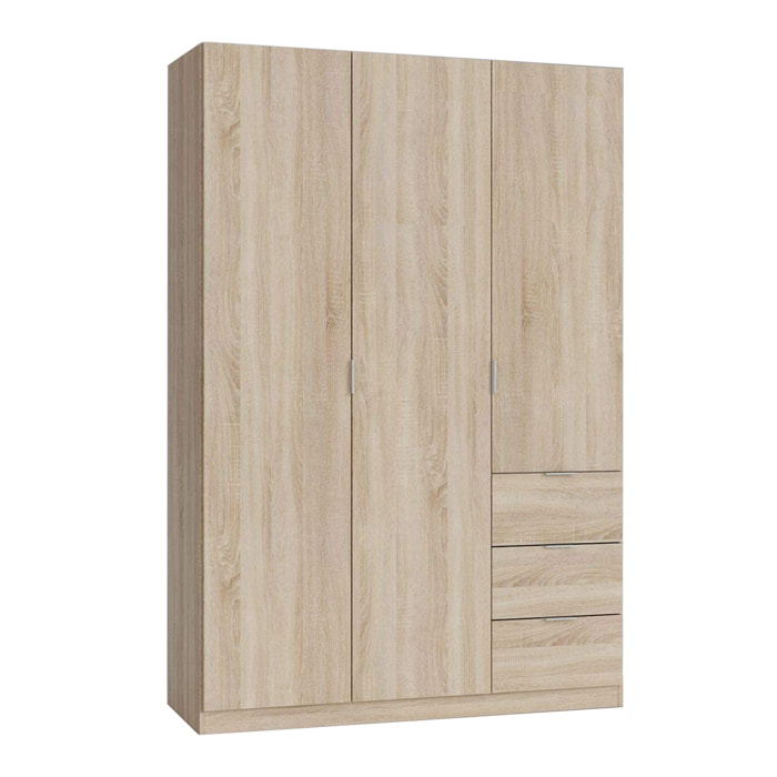 Armadio Guardaroba Vestiti 3 Ante Battenti 4 Ripiani E 3 Cassetti Con Barra Appendiabiti Salvaspazio Design Moderno 200 x 52 x 135 Cm Rovere Canadese