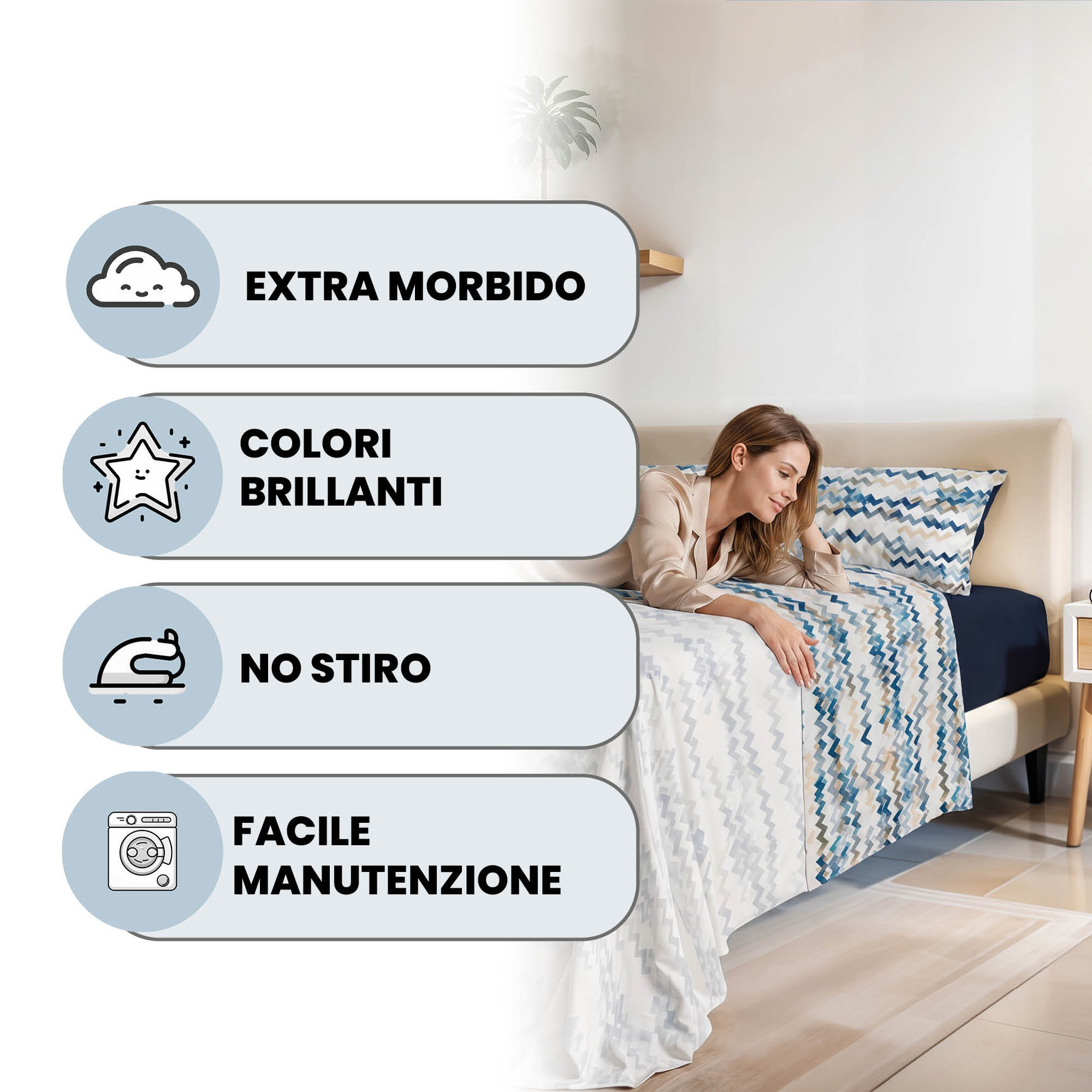 COMPLETO LETTO FASHION, 100% Microfibra, No Stiro - MODERN SKY