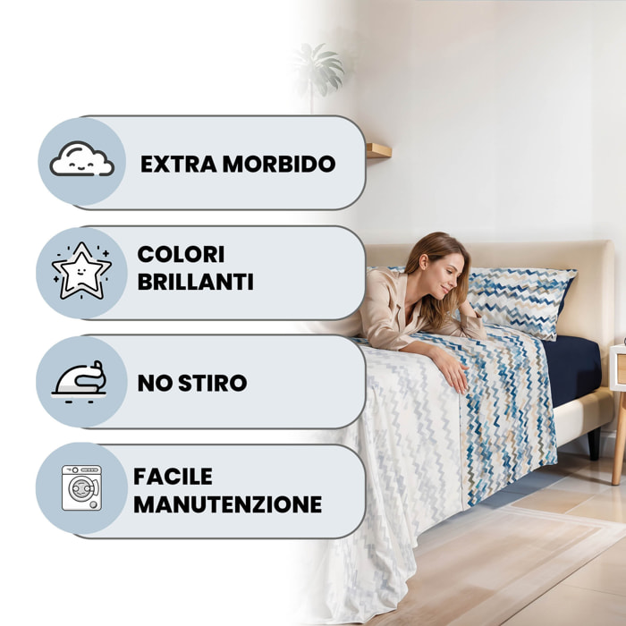 COMPLETO LETTO FASHION, 100% Microfibra, No Stiro - MODERN SKY