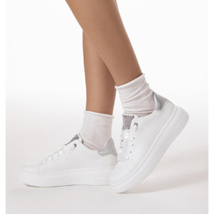 Sneakers bianche-argento tacco 5 cm