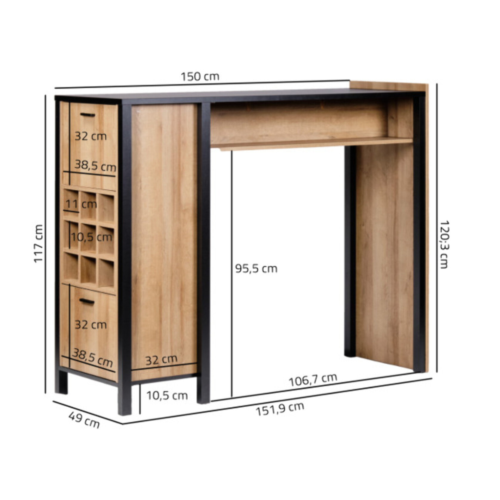 Bar avec rangement en bois effet chêne - MIAMI