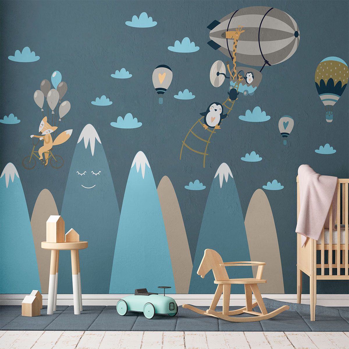 Stickers muraux enfants - Décoration chambre bébé - Autocollant Sticker mural géant enfant montagnes scandinaves ANIMAUX VOYAGE