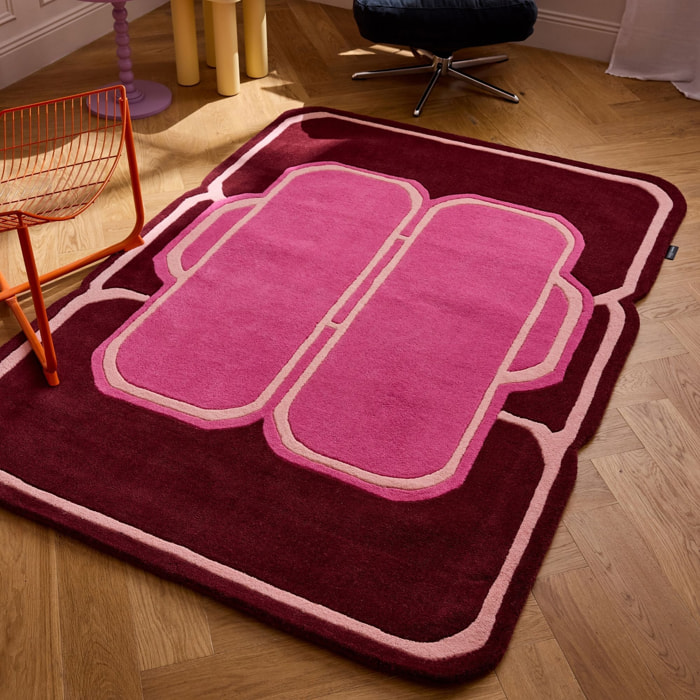 PANTONE - Tapis en laine fait main NUAGE SUCRE à motif géométrique rose
