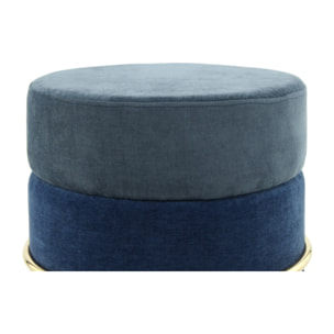 Pouf Rotondo Matilda in Velluto Blu con Struttura Cromata
