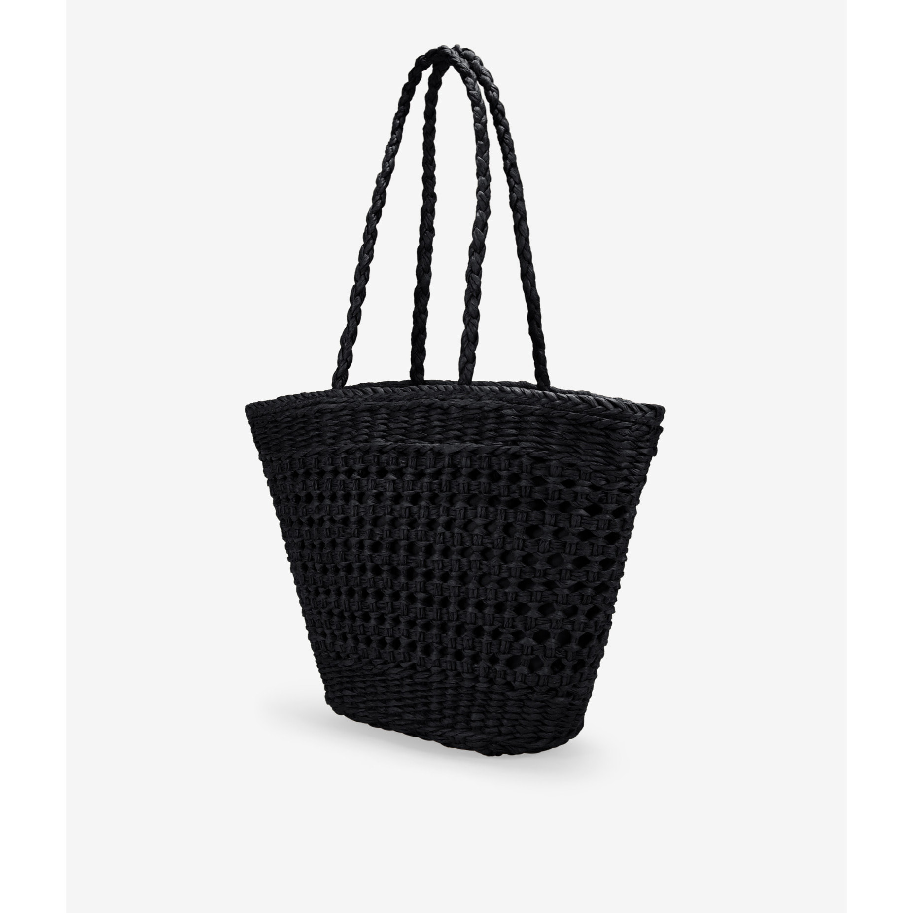 Bolso capazo negro de rafia trenzada