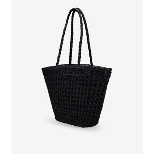 Bolso capazo negro de rafia trenzada