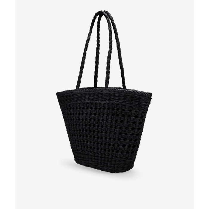 Bolso capazo negro de rafia trenzada