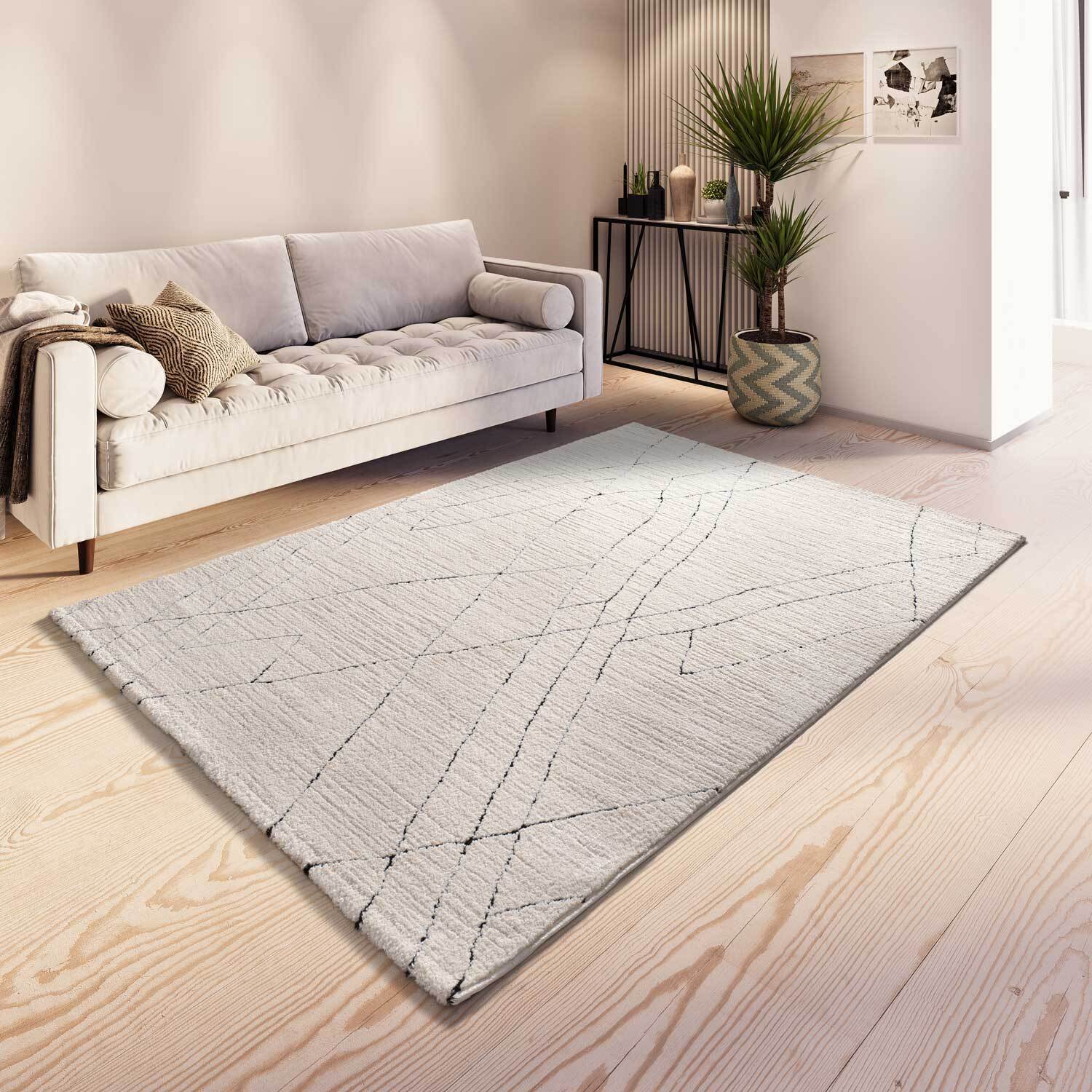 TURIN Alfombra bereber con relieve en blanco y negro, varias medidas disponibles