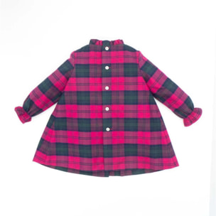 Vestido a cuadros fucsia con lazo en terciopelo verde