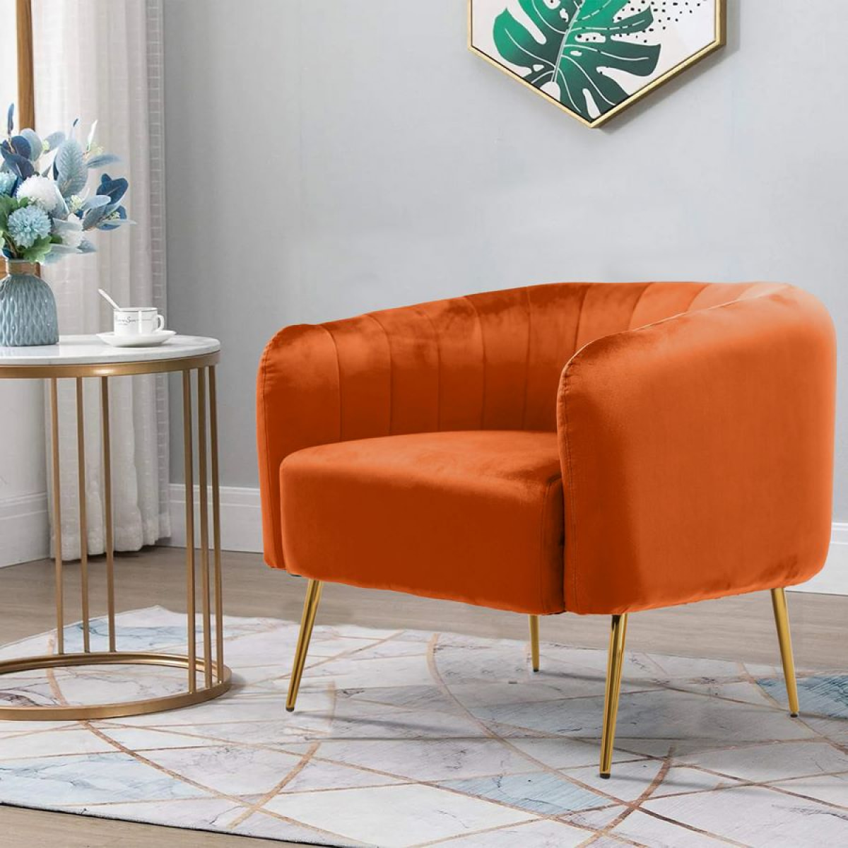 Poltrona in velluto a costine arancio