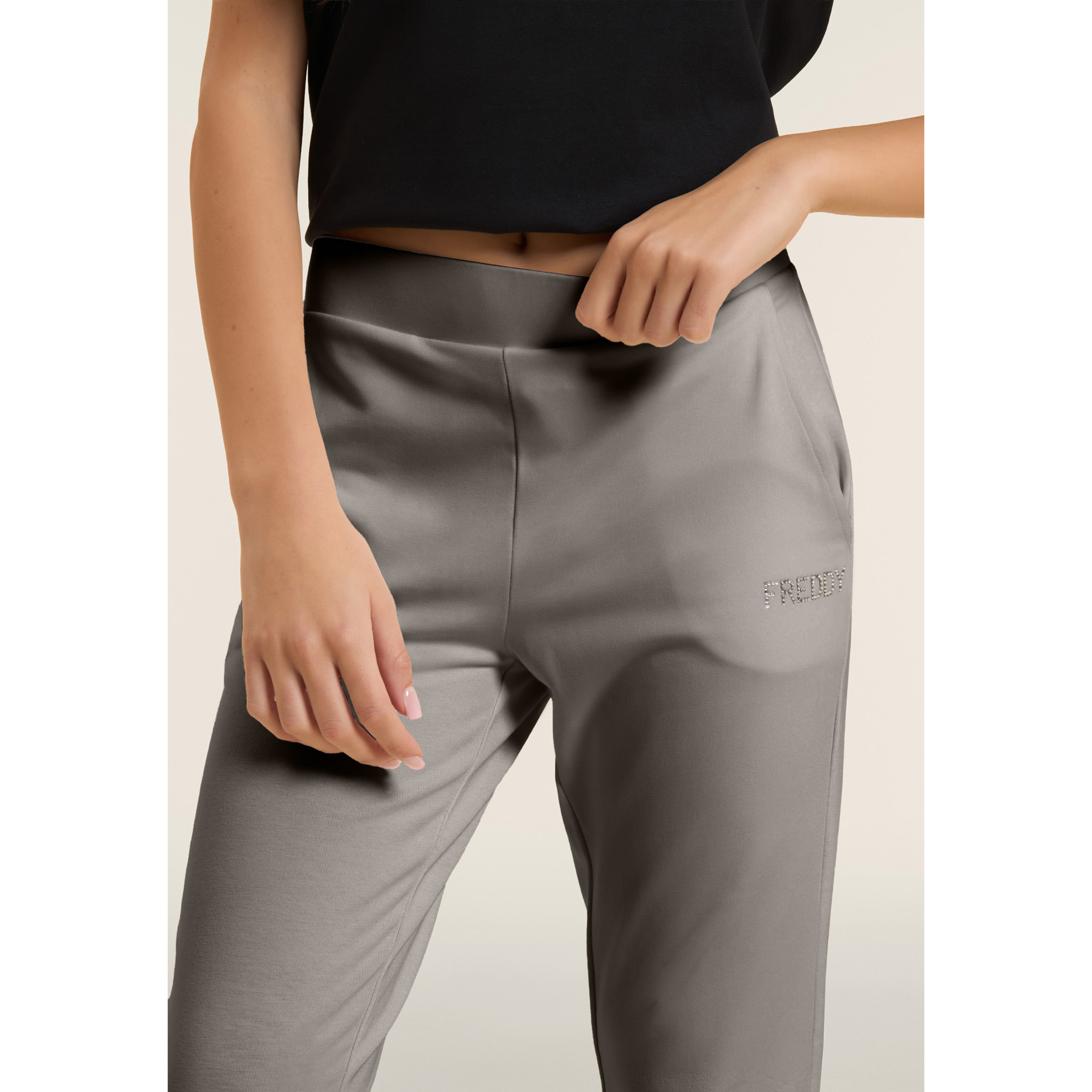 Pantaloni Sportivi Cropped con risvolto e strass FREDDY