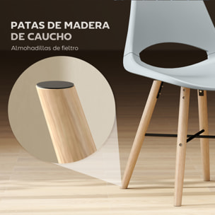 Pack de 2 Sillas de Comedor de Plástico Sillas de Cocina Modernas con Respaldo Curvado y Patas de Madera de Caucho Carga 120 kg para Sala de Estar Dormitorio Gris