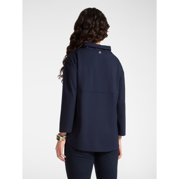 Elena Mirò - Camiseta con cuello suave - Azul