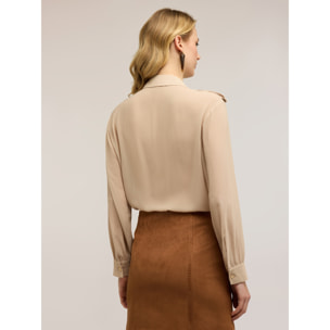 Motivi - Camisa de georgette con detalles military - Beige